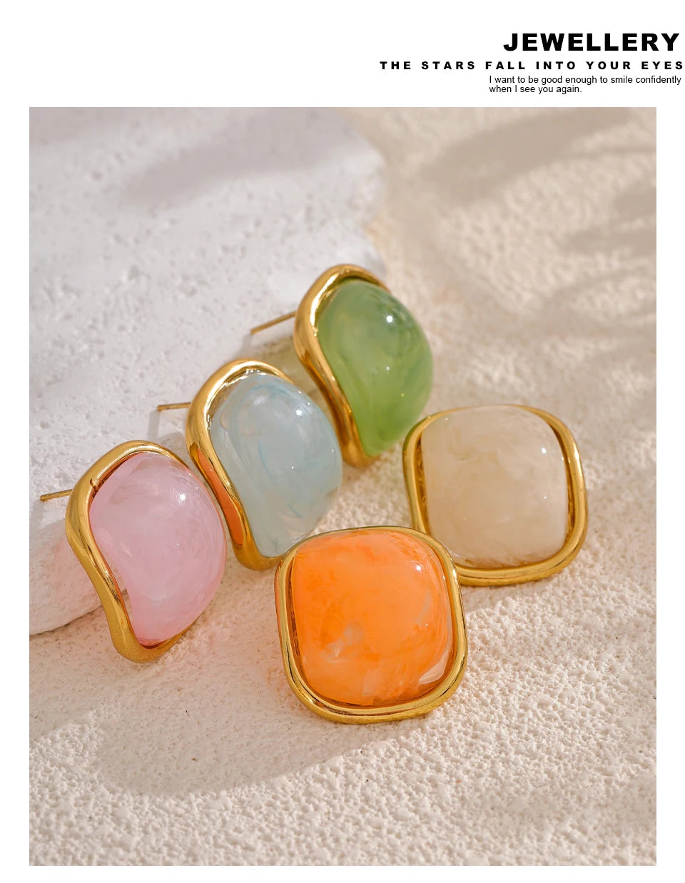 Golden Square Resin Stud Earrings