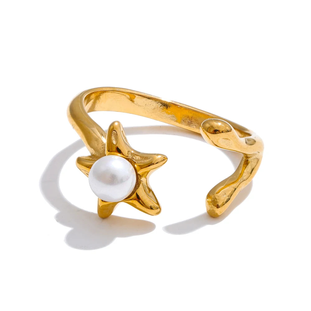 Pearl Flower Open Adjustable Ring