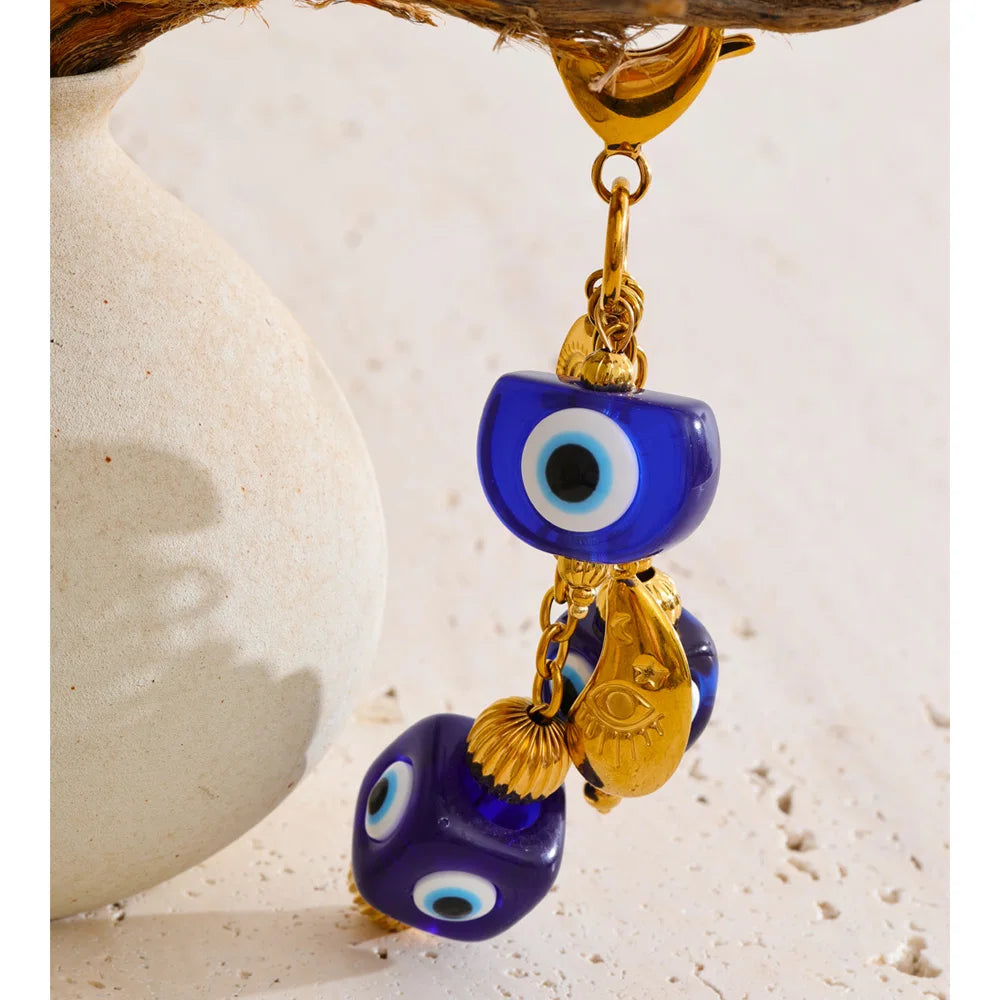 Blue Resin Square Eye Chain Pendant Key Chain