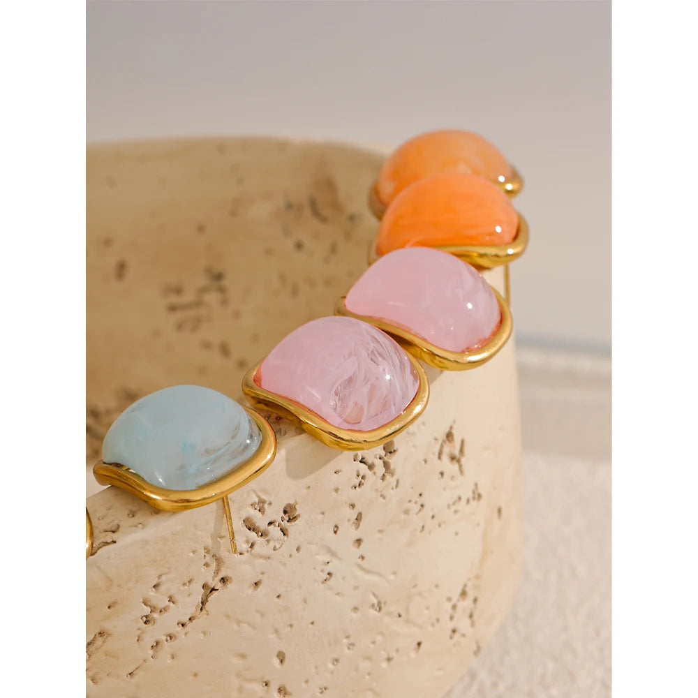 Golden Square Resin Stud Earrings