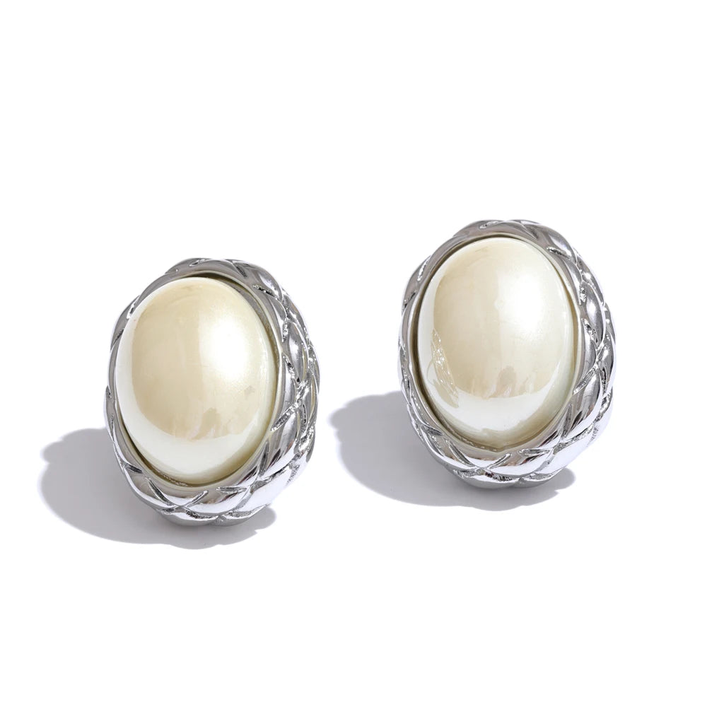 Golden Pearl Geometric Stud Earrings