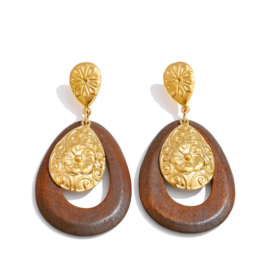Ornate Wood Drop Earrings