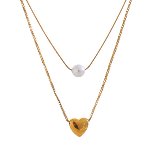 Heart & Pearl Duo Necklace