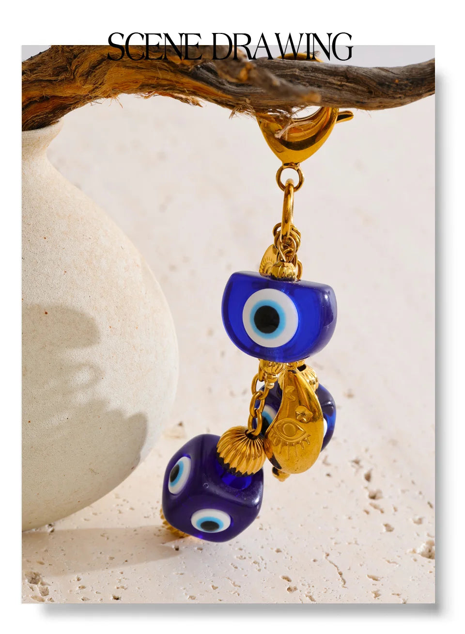 Blue Resin Square Eye Chain Pendant Key Chain