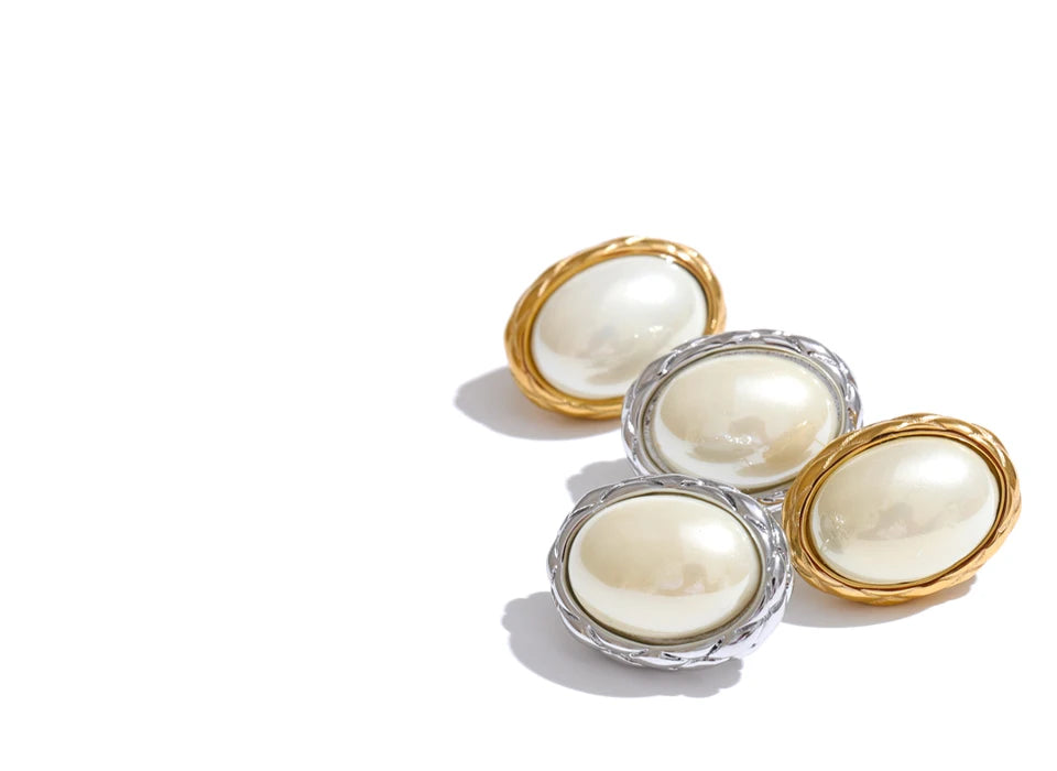 Golden Pearl Geometric Stud Earrings