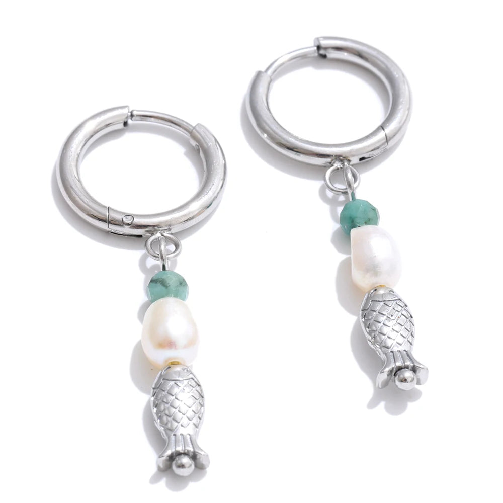 Pearl Fish Dangle Earrings