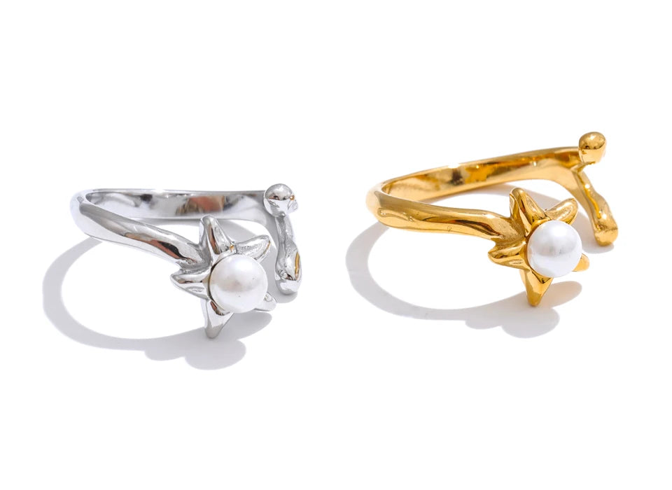 Pearl Flower Open Adjustable Ring