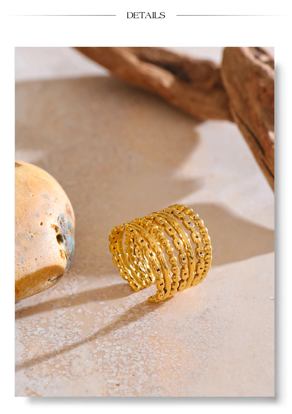Wide Beaded Cuff Ring