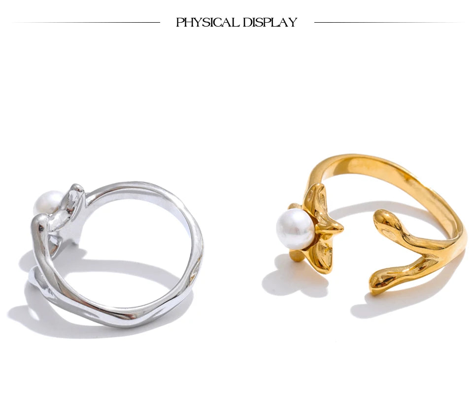 Pearl Flower Open Adjustable Ring
