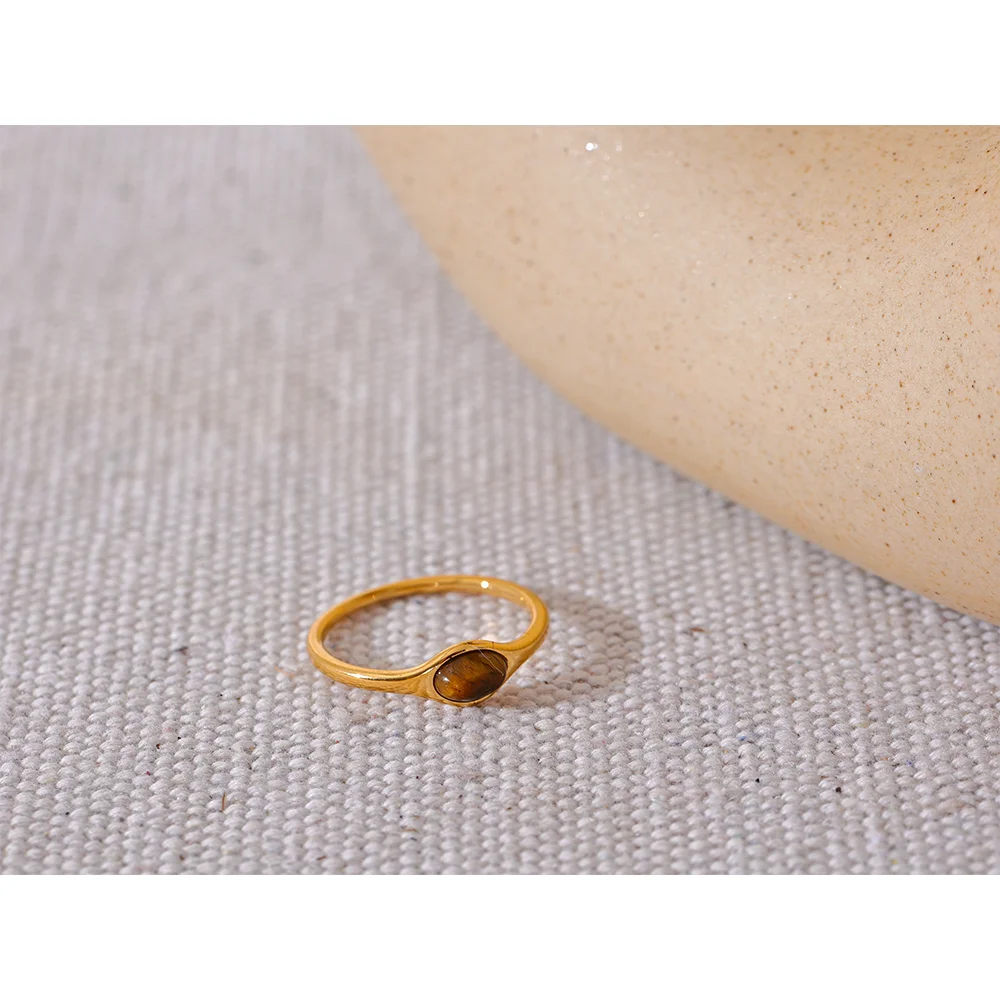 Golden Geometric Stone Ring