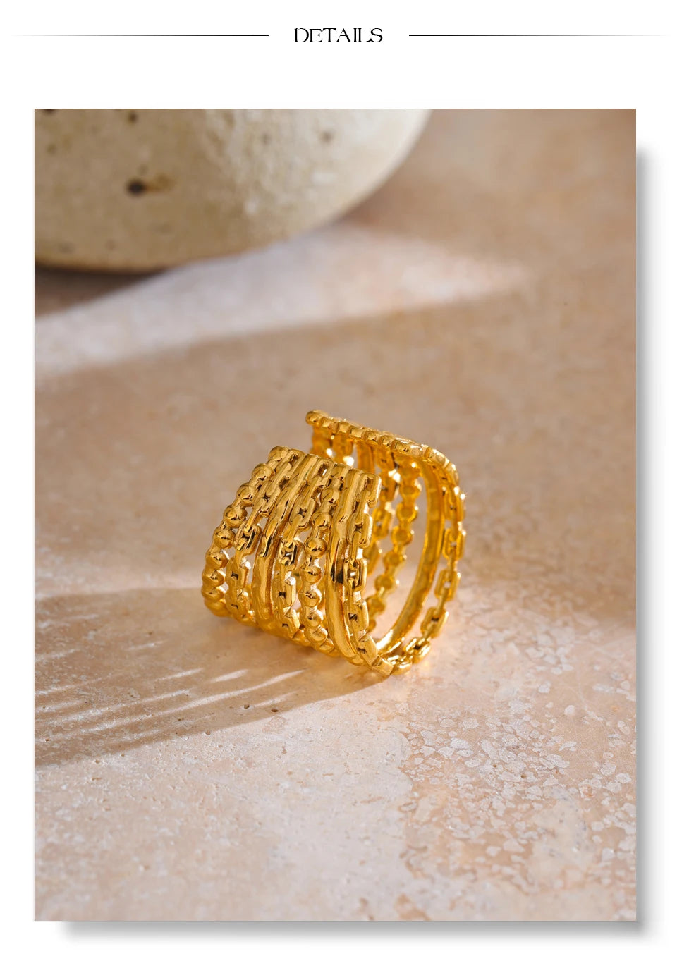 Wide Beaded Cuff Ring