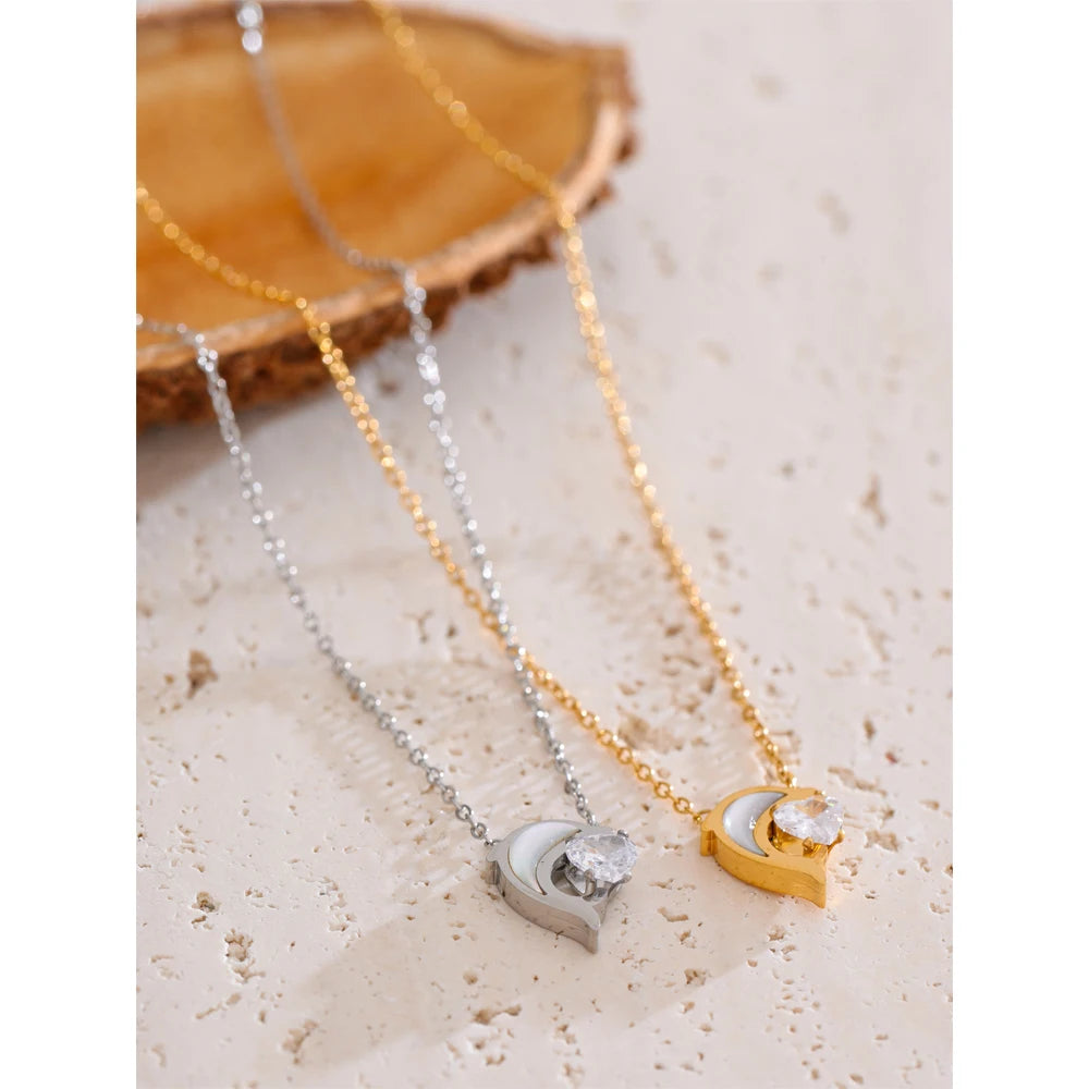 Crescent Moon & Crystal Necklace