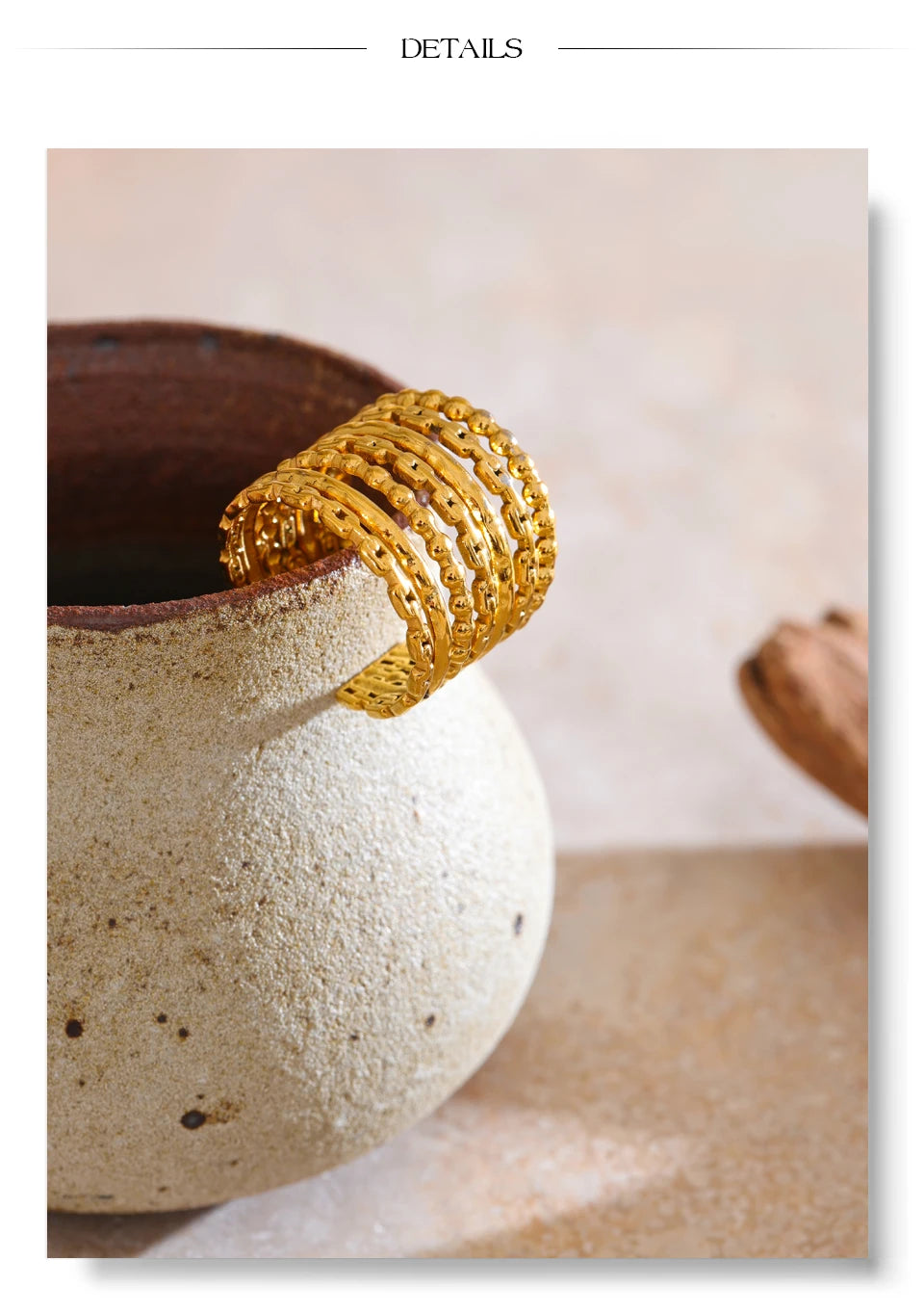 Wide Beaded Cuff Ring