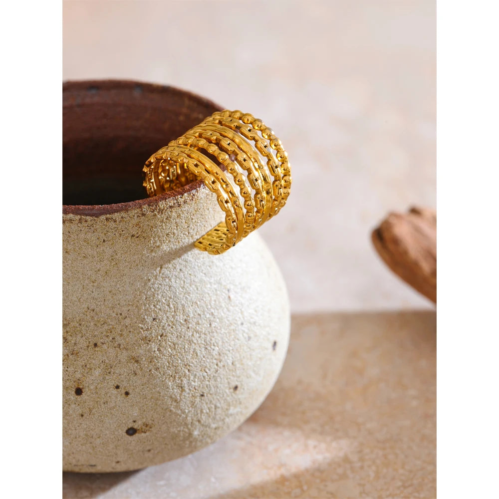 Wide Beaded Cuff Ring