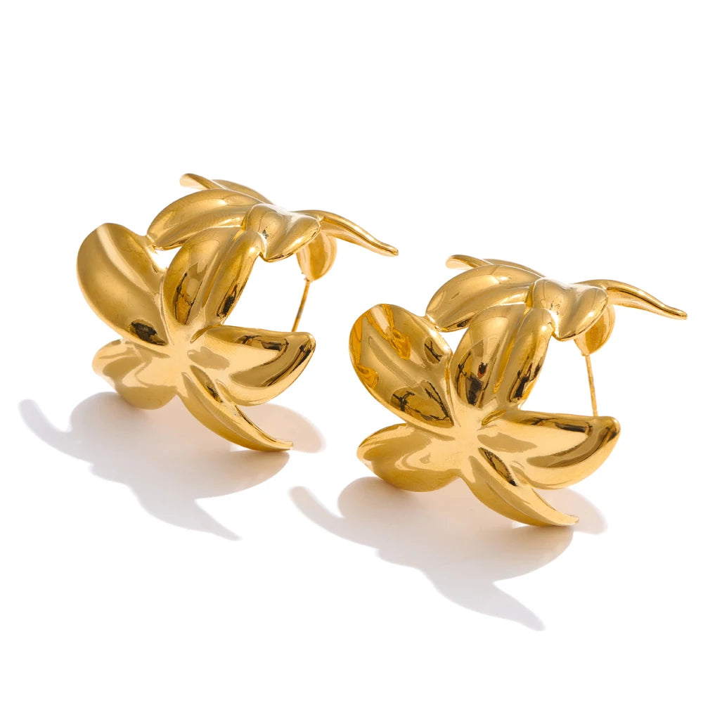 Enamel Golden Flower Earrings