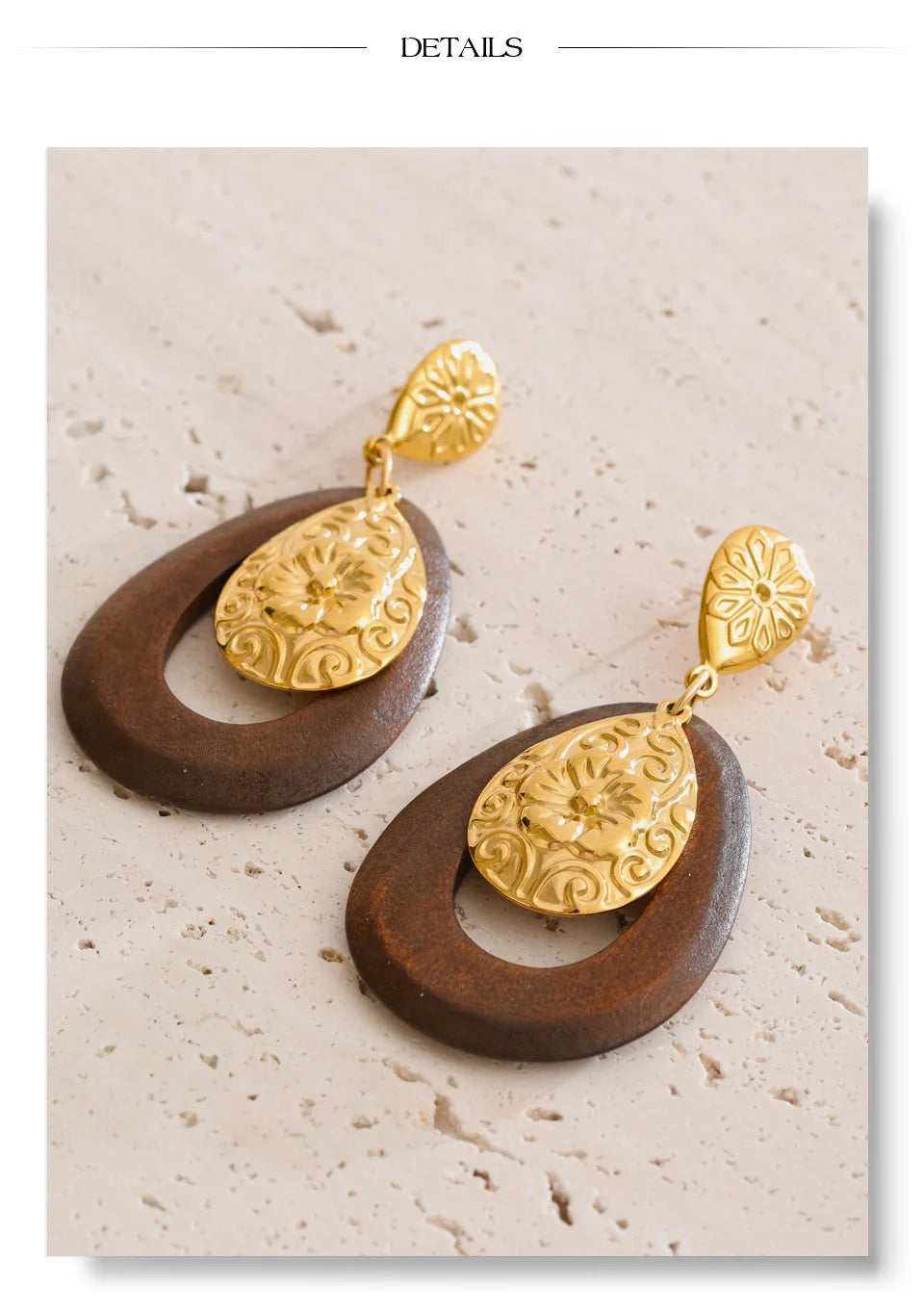 Ornate Wood Drop Earrings