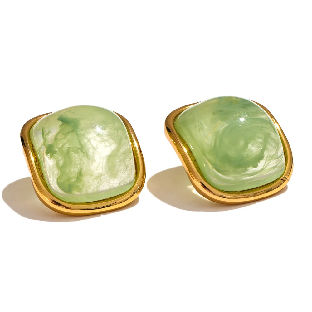 Golden Square Resin Stud Earrings