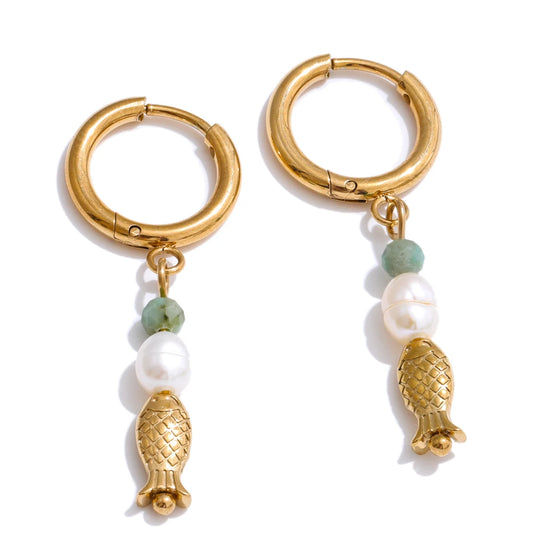 Pearl Fish Dangle Earrings