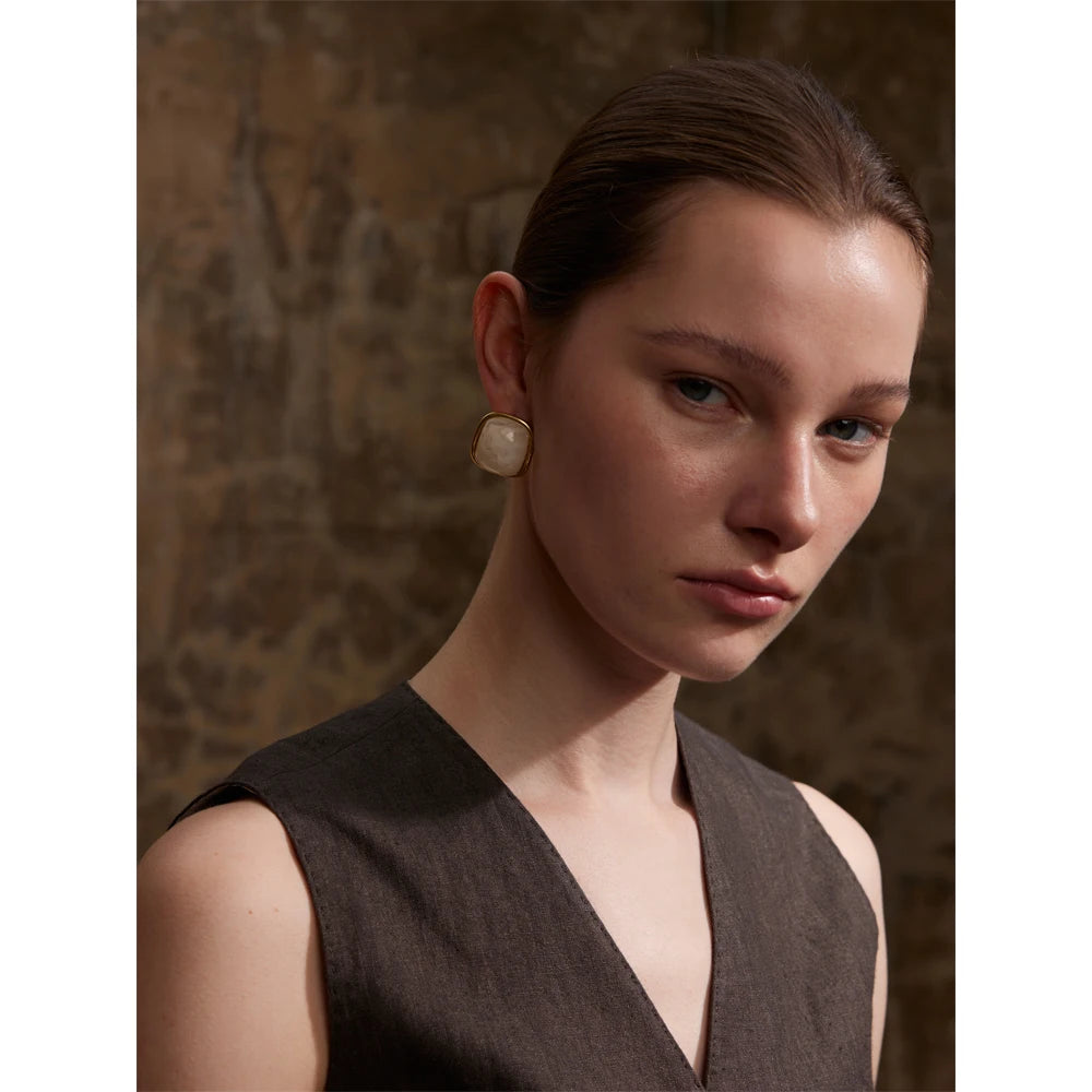 Golden Square Resin Stud Earrings
