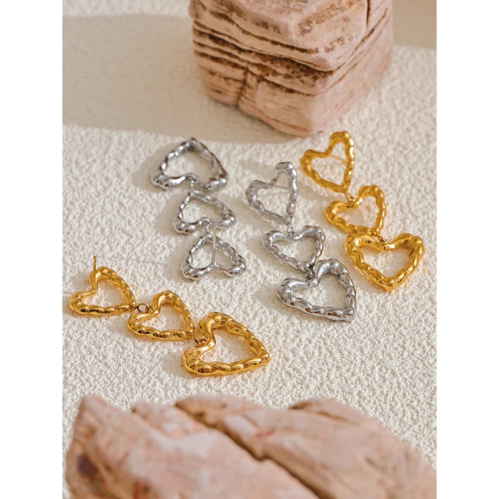 Triple Heart Earrings