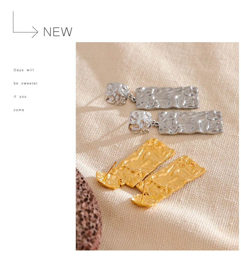 Textured Rectangle Drop Earrings