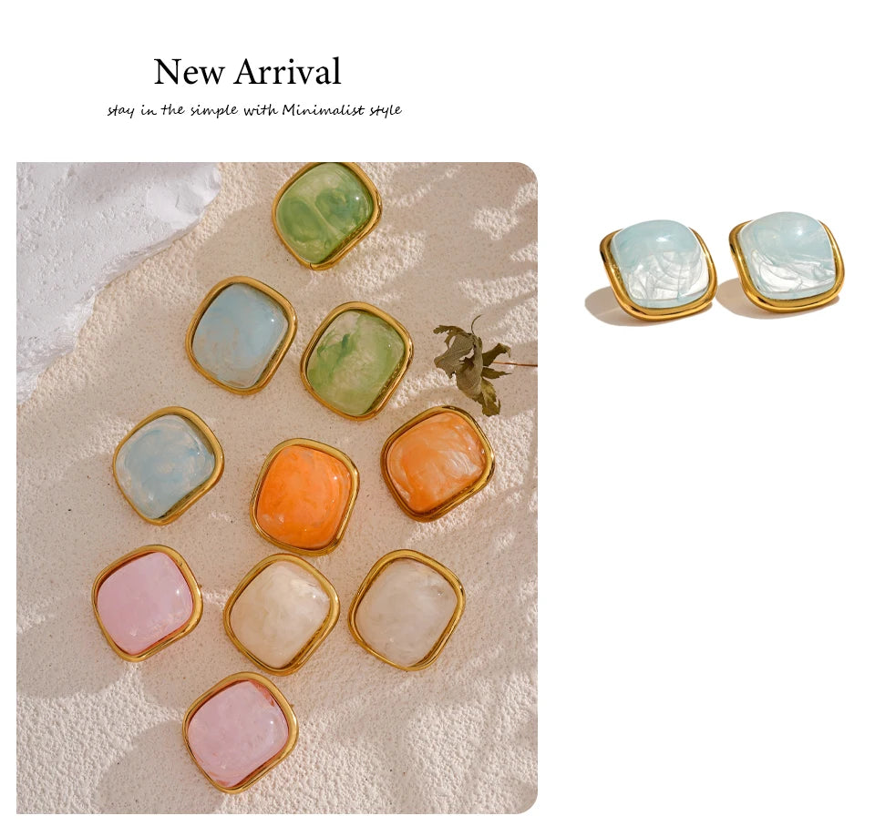 Golden Square Resin Stud Earrings