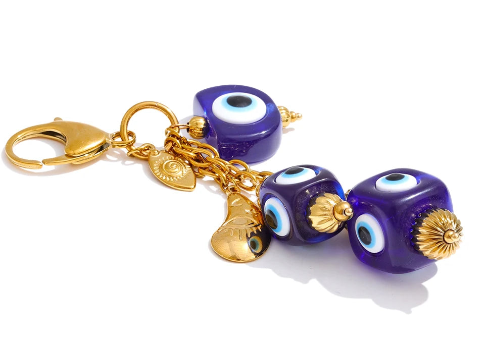 Blue Resin Square Eye Chain Pendant Key Chain