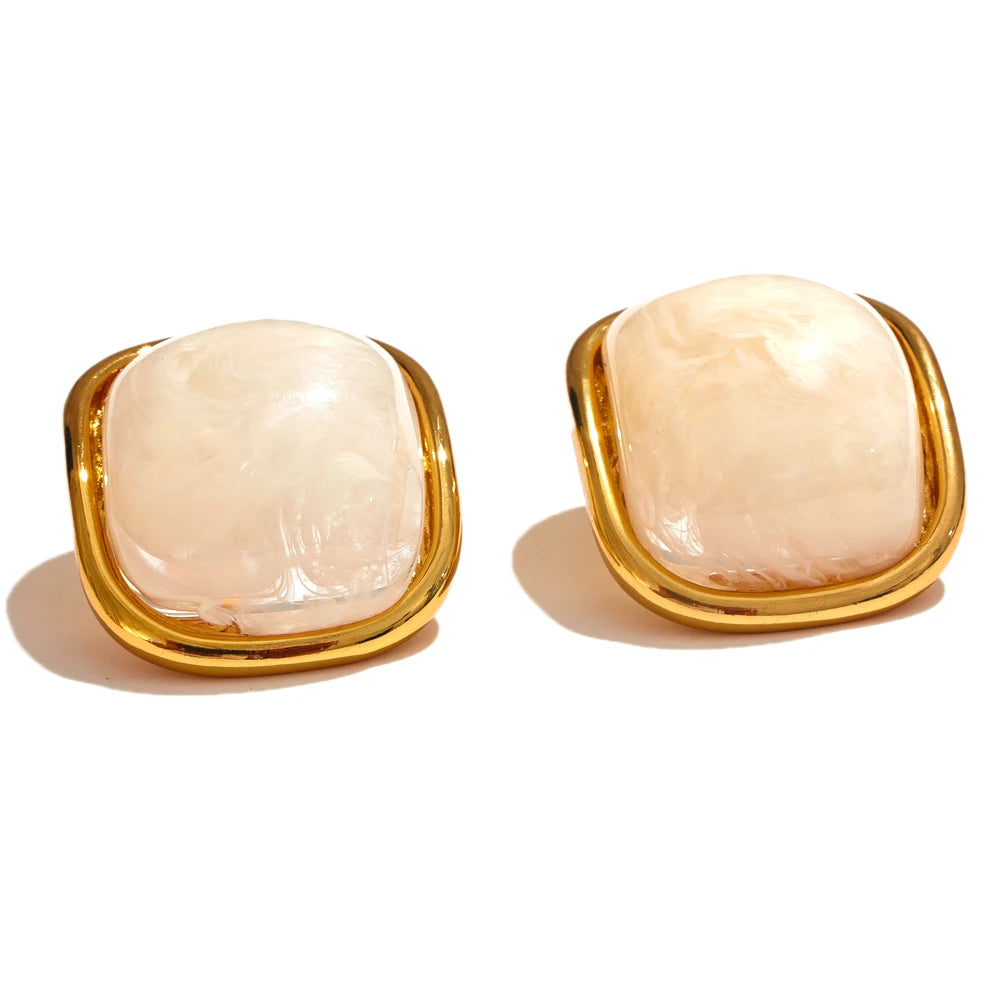 Golden Square Resin Stud Earrings