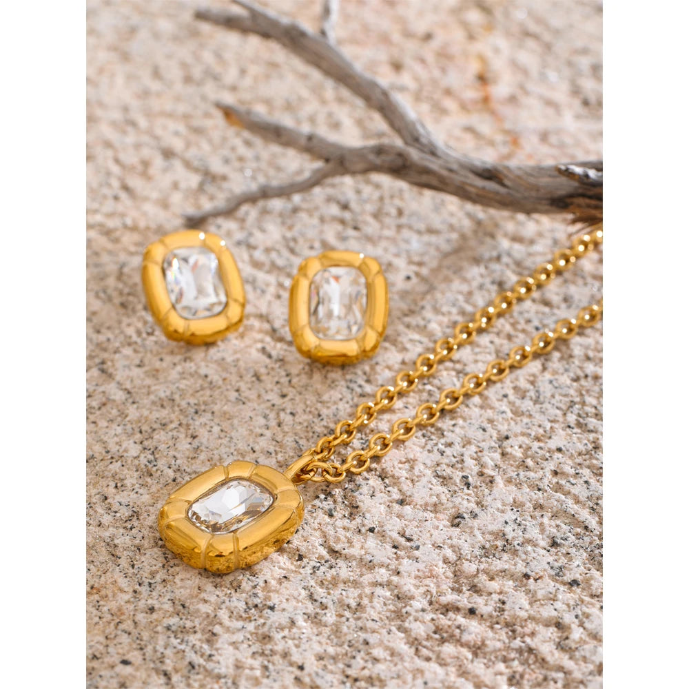 Framed Crystal Necklace &amp; Stud Set