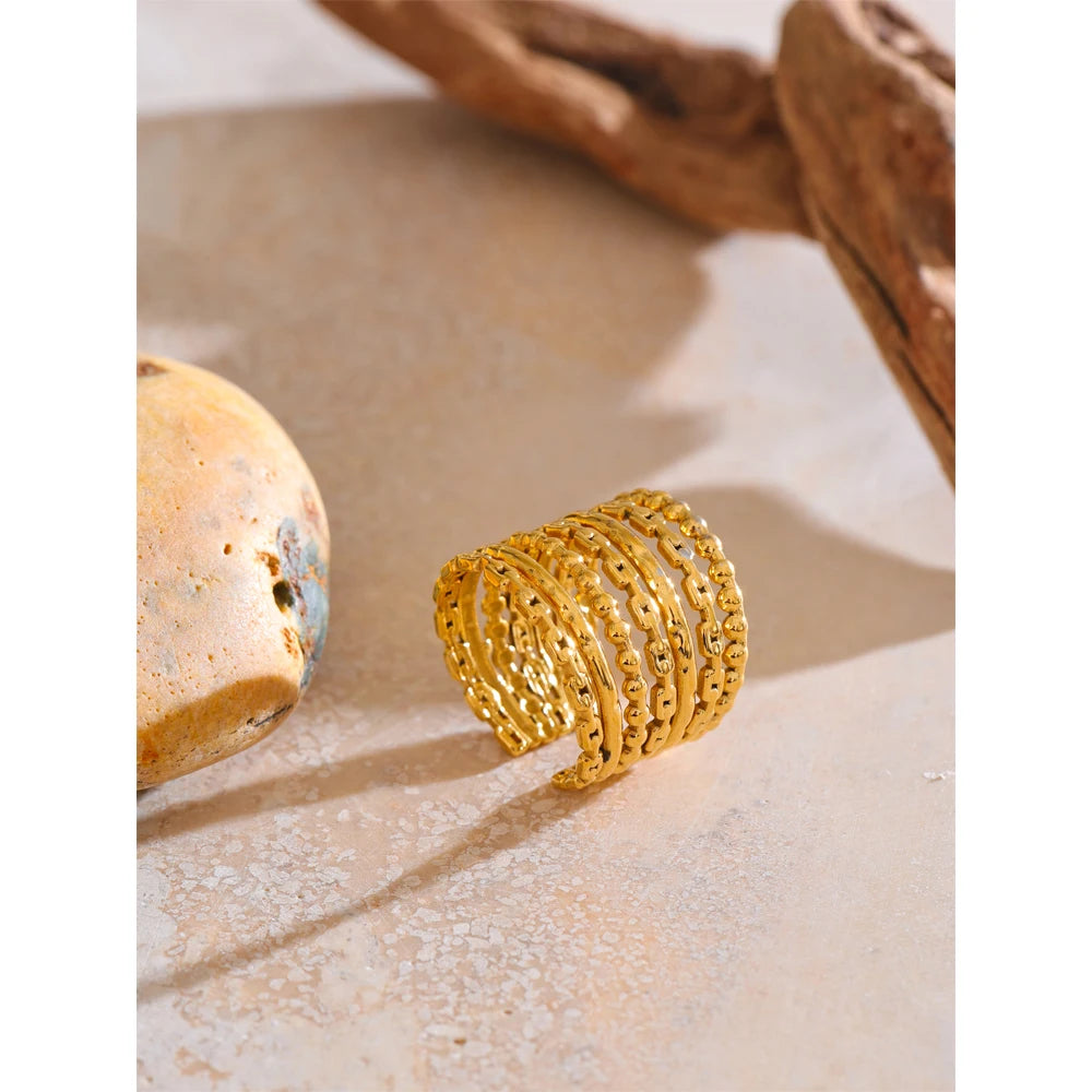 Wide Beaded Cuff Ring