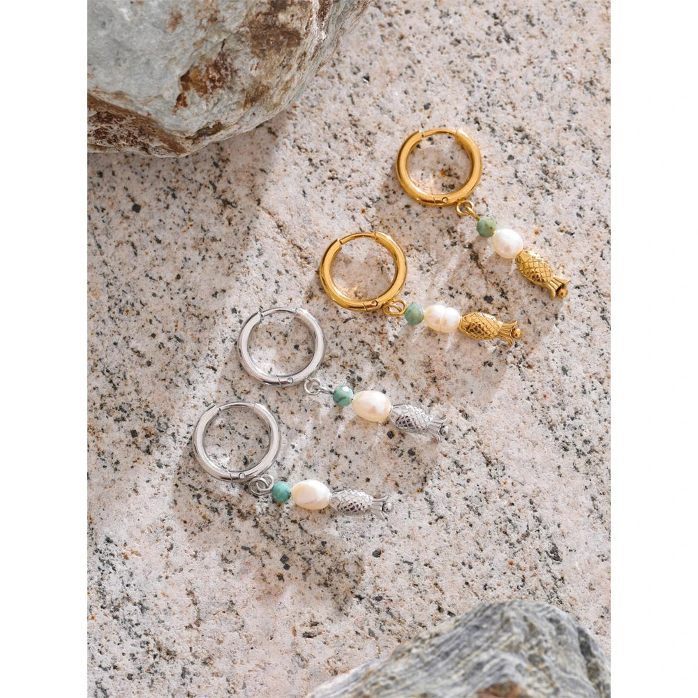 Pearl Fish Dangle Earrings