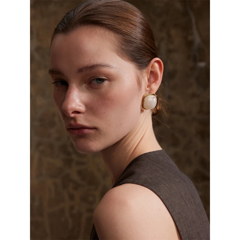 Golden Square Resin Stud Earrings