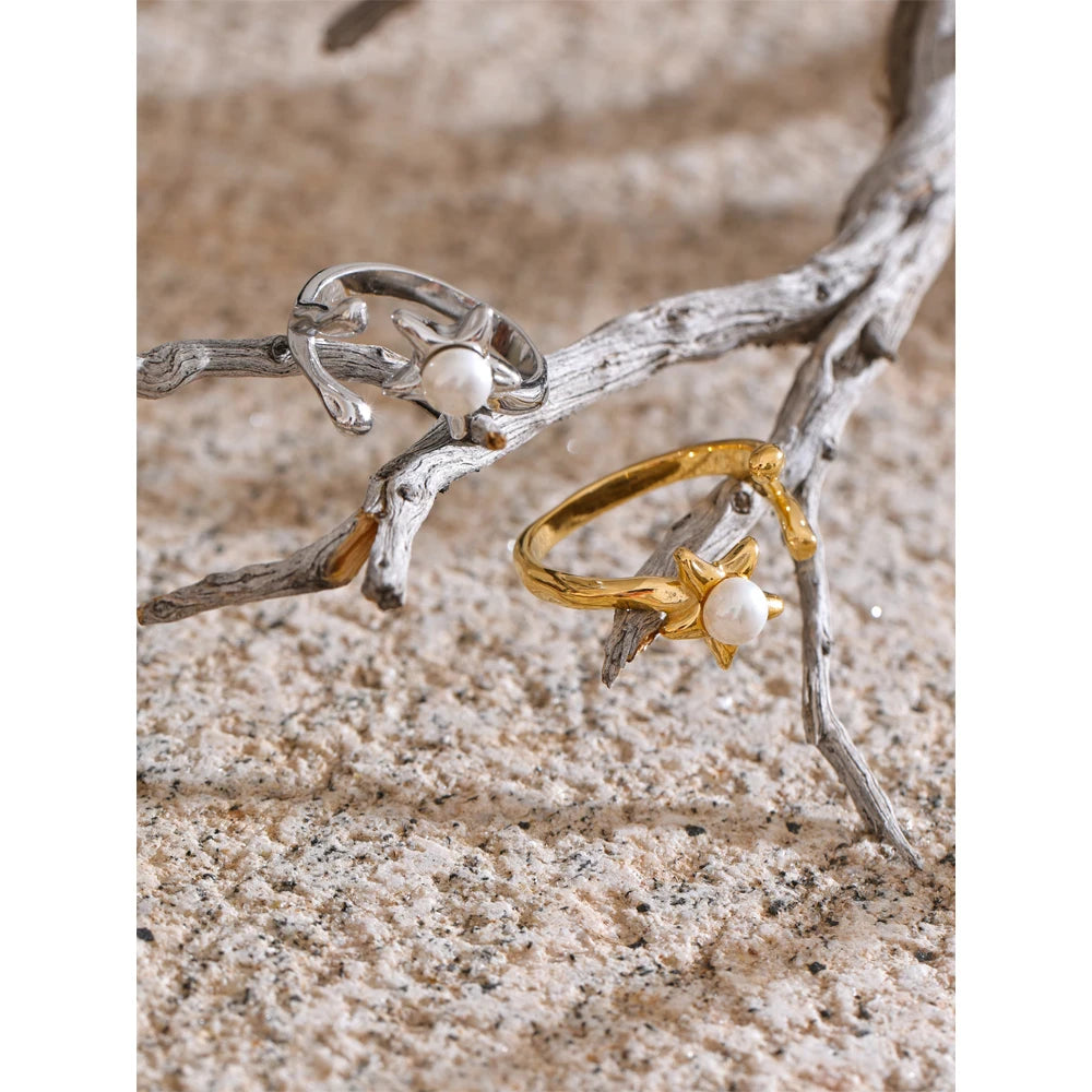 Pearl Flower Open Adjustable Ring