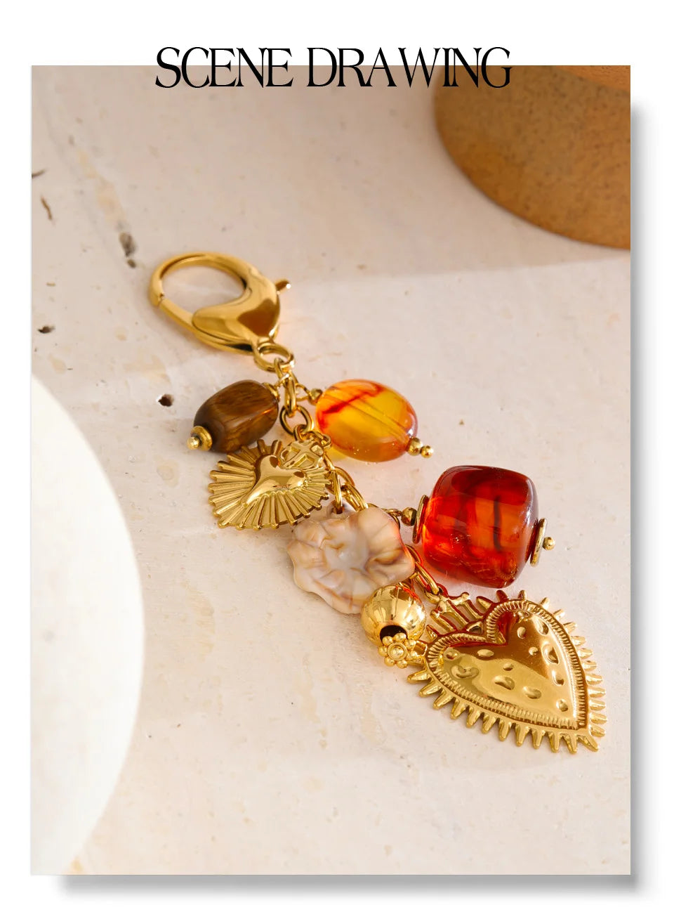Stainless Resin Heart Chain Pendant Key Chain