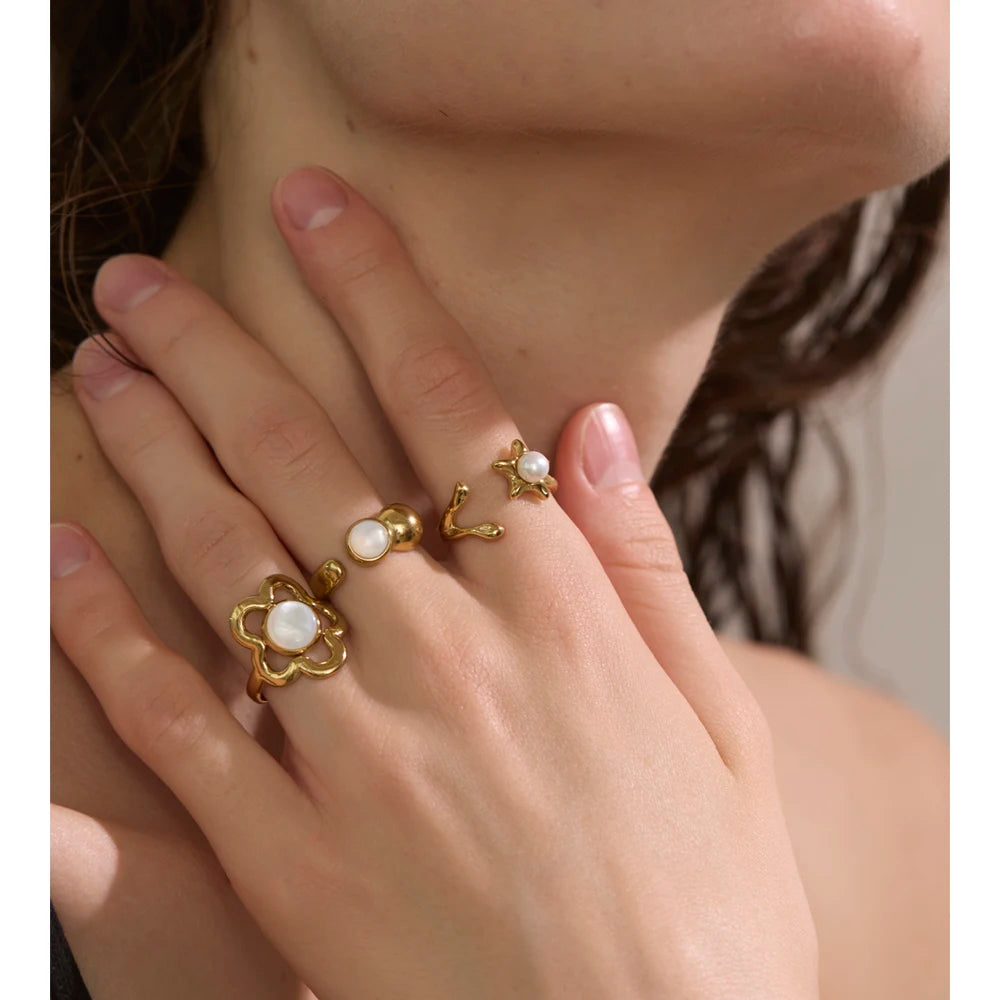 Pearl Flower Open Adjustable Ring