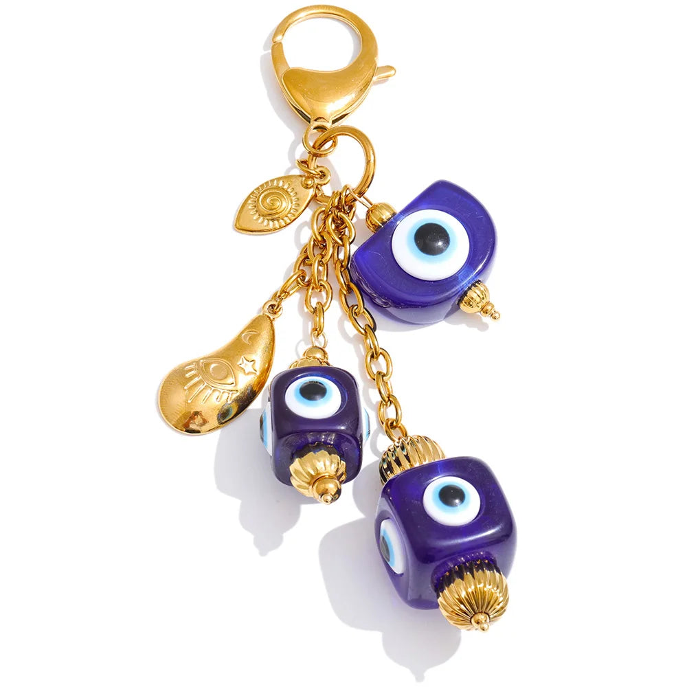 Blue Resin Square Eye Chain Pendant Key Chain