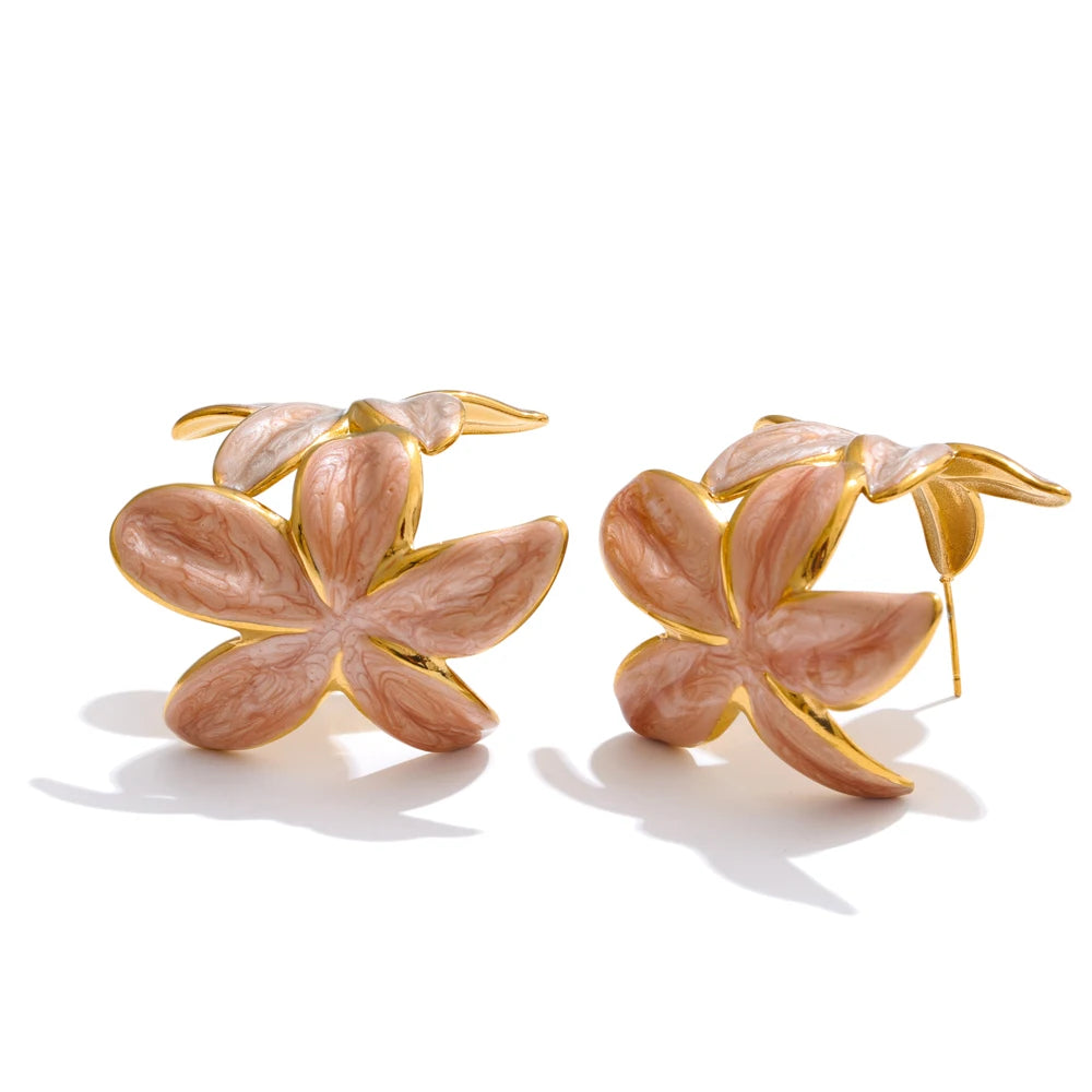 Enamel Golden Flower Earrings