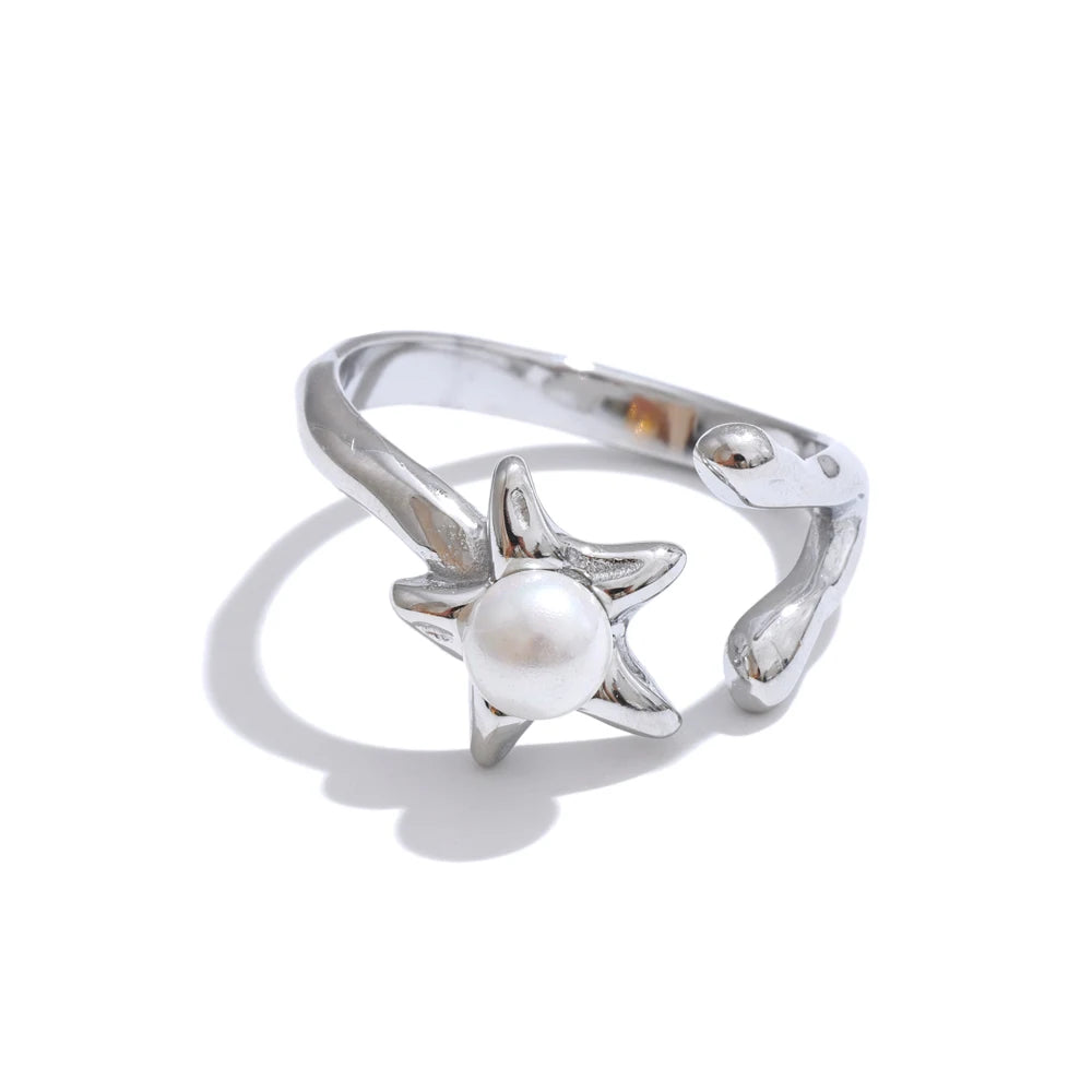 Pearl Flower Open Adjustable Ring