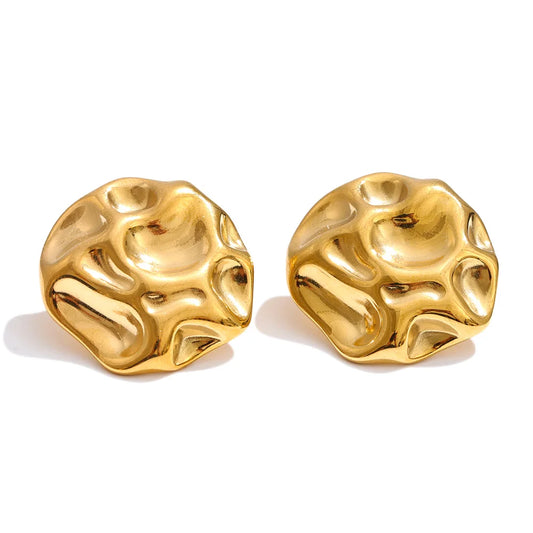 Textured Gold Disc Stud Earrin