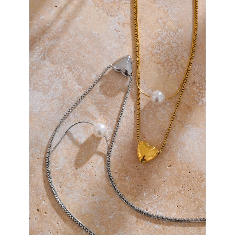 Heart & Pearl Duo Necklace