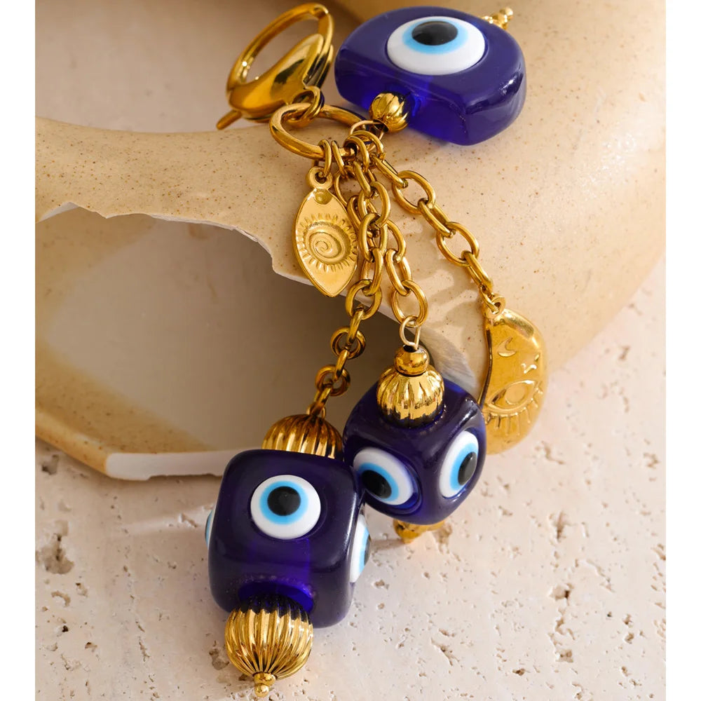 Blue Resin Square Eye Chain Pendant Key Chain