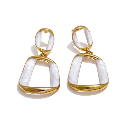 White Geo Drop Earrings