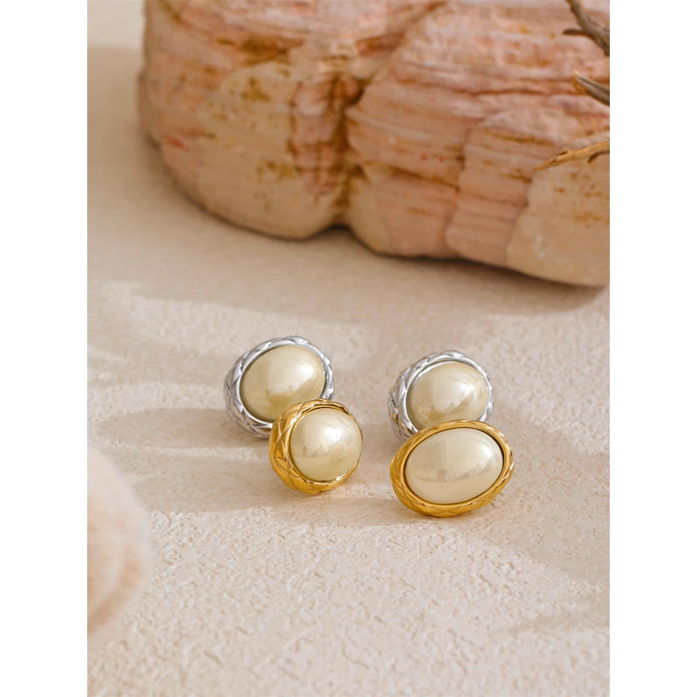 Golden Pearl Geometric Stud Earrings