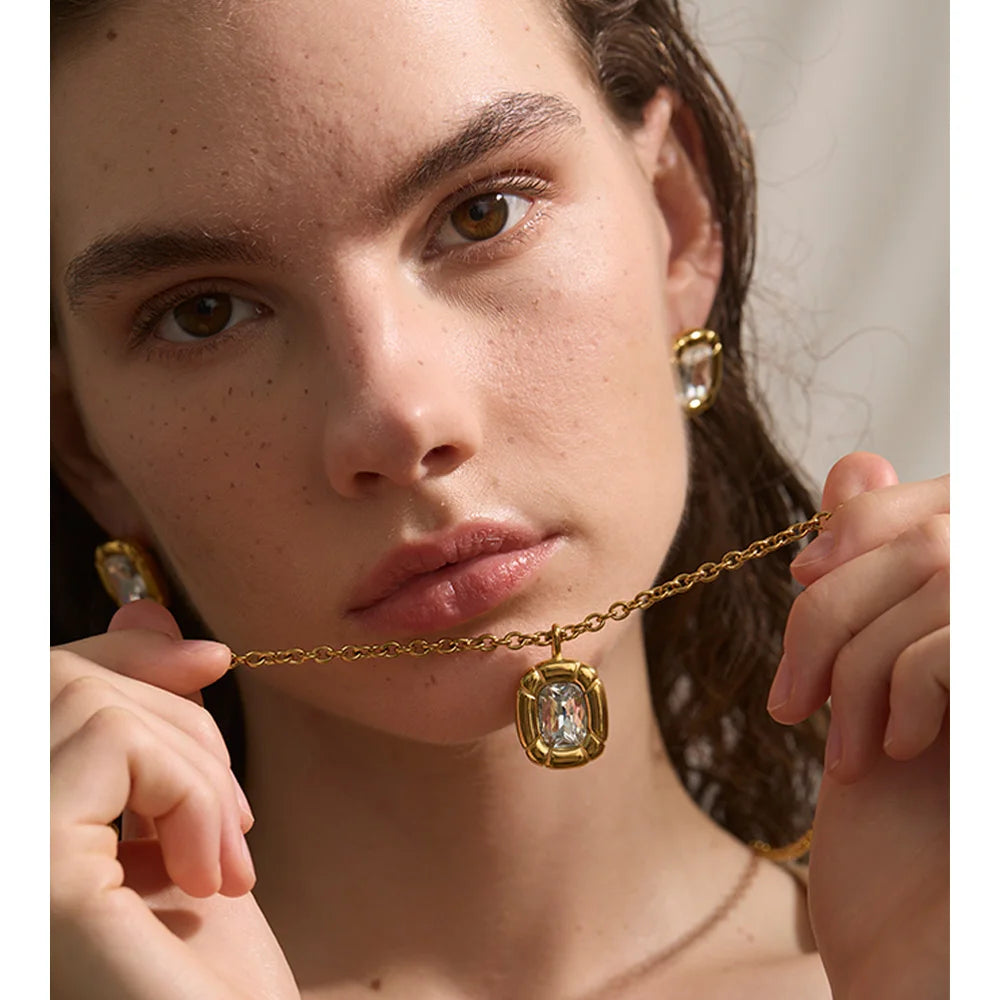 Framed Crystal Necklace &amp; Stud Set