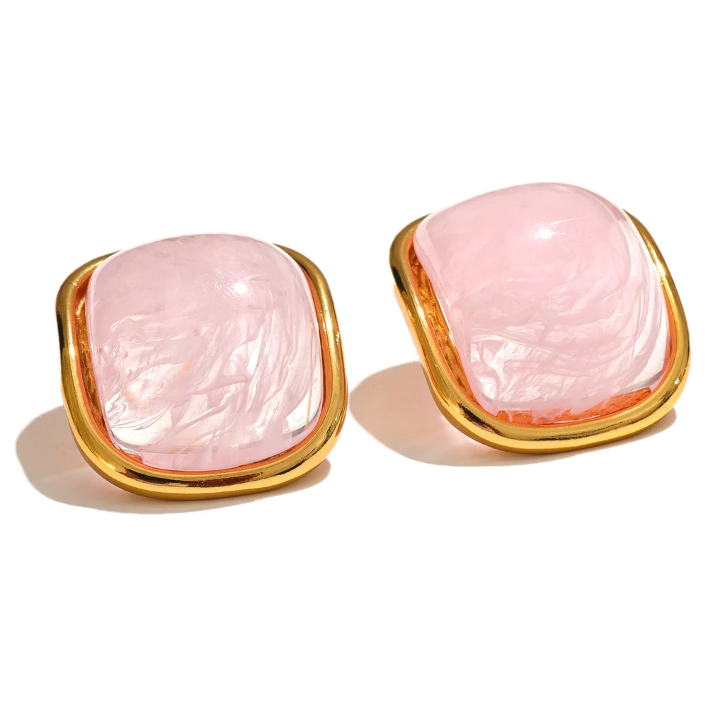 Golden Square Resin Stud Earrings