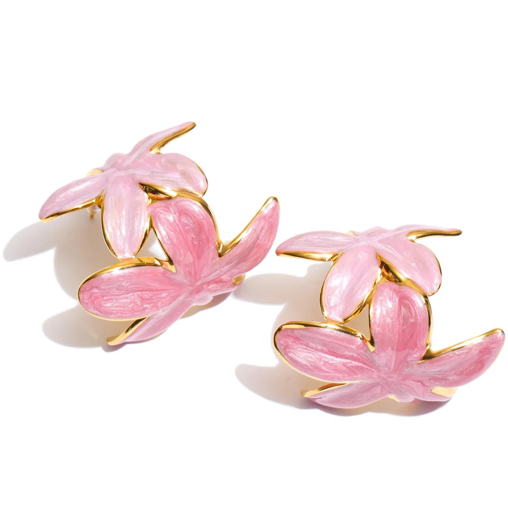 Enamel Golden Flower Earrings