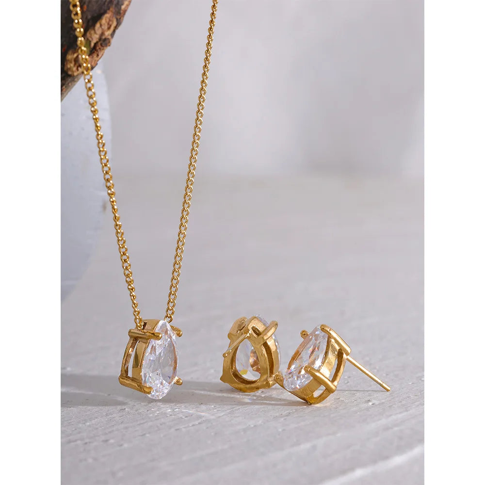 Golden Zirconia Jewelry Set (Necklace + Earrings)