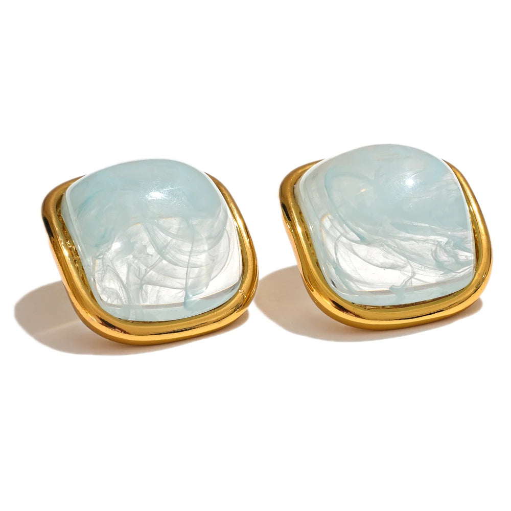 Golden Square Resin Stud Earrings