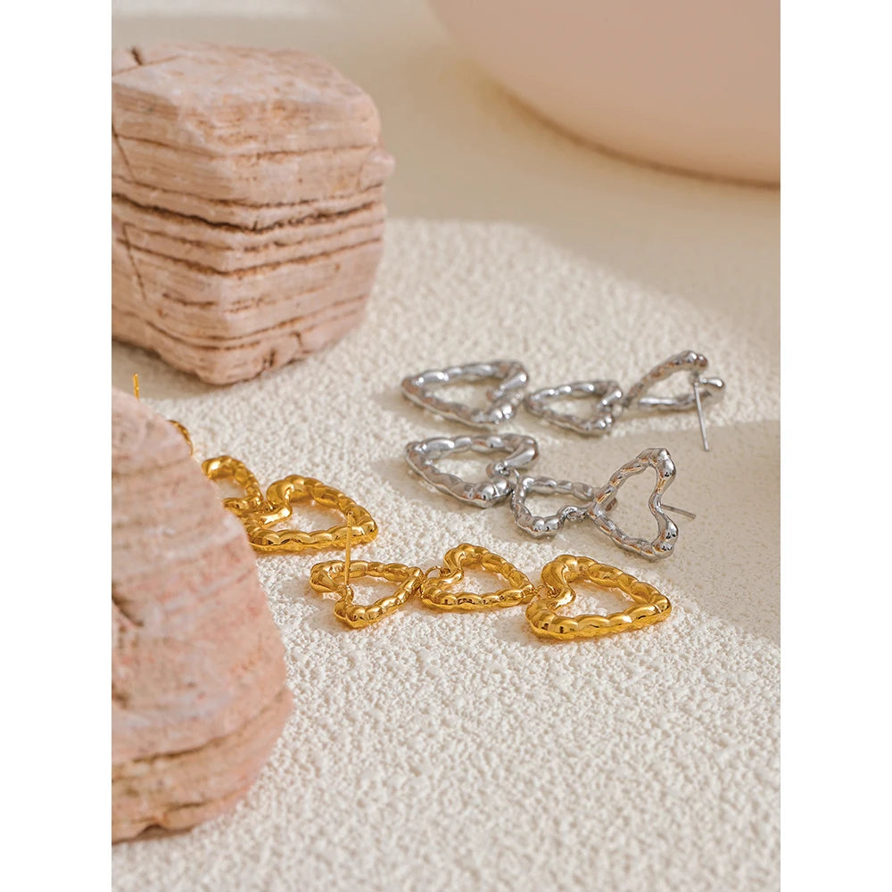 Triple Heart Earrings