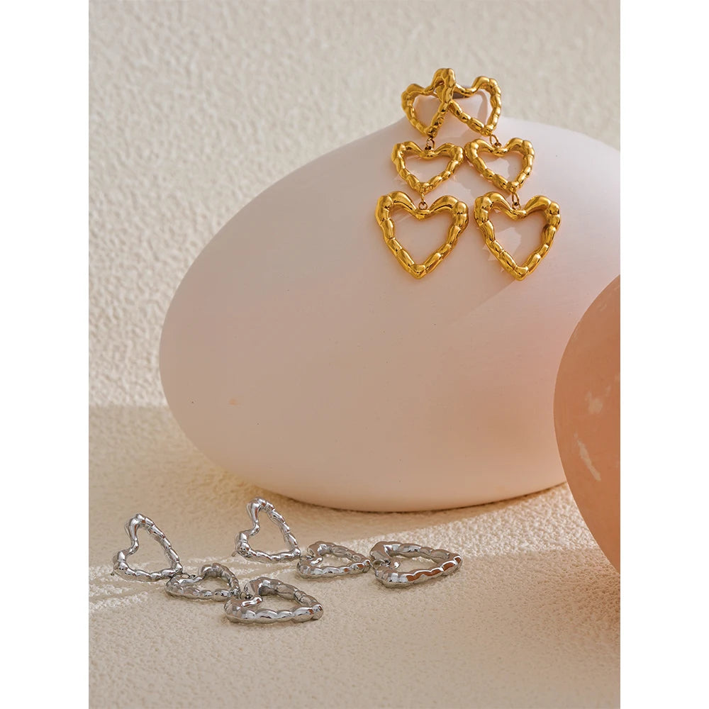 Triple Heart Earrings